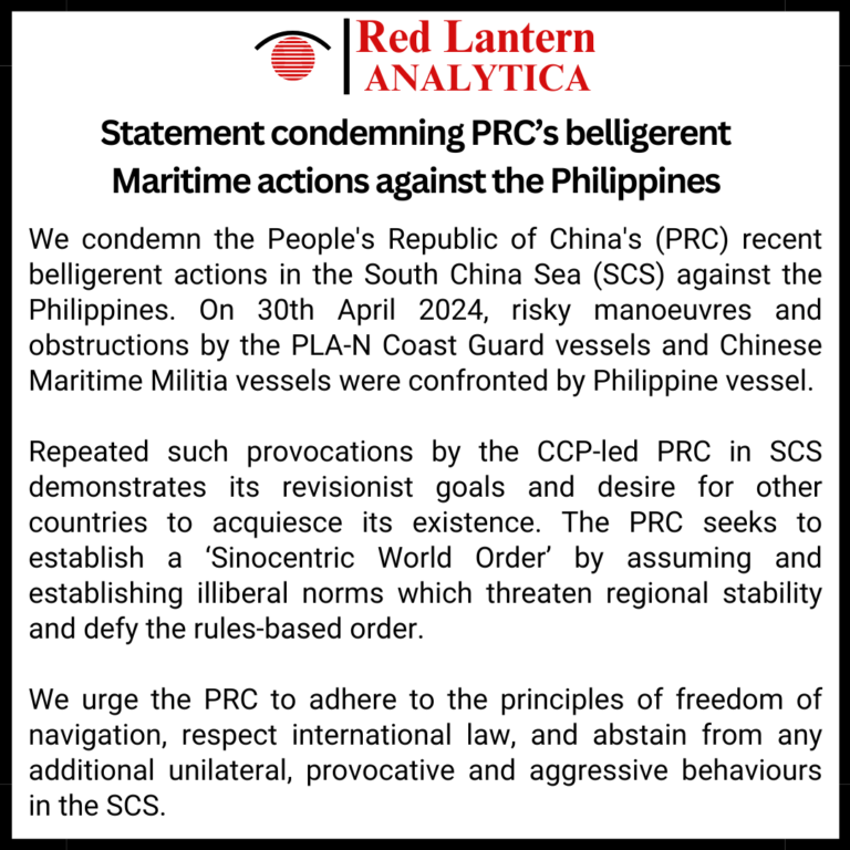 Statement condemning PRC’s belligerent Maritime actions against the Philippines
