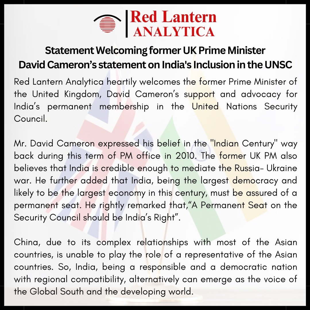 Statement Welcoming former UK Prime Minister David Cameron’s statement on India’s Inclusion in the UNSC