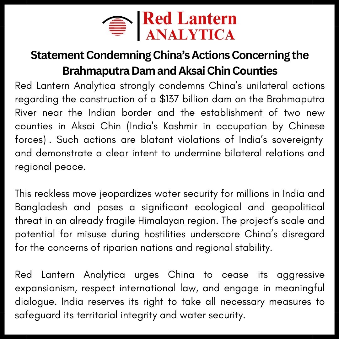 Statement on China’s Actions Concerning the Brahmaputra Dam and Aksai Chin Counties