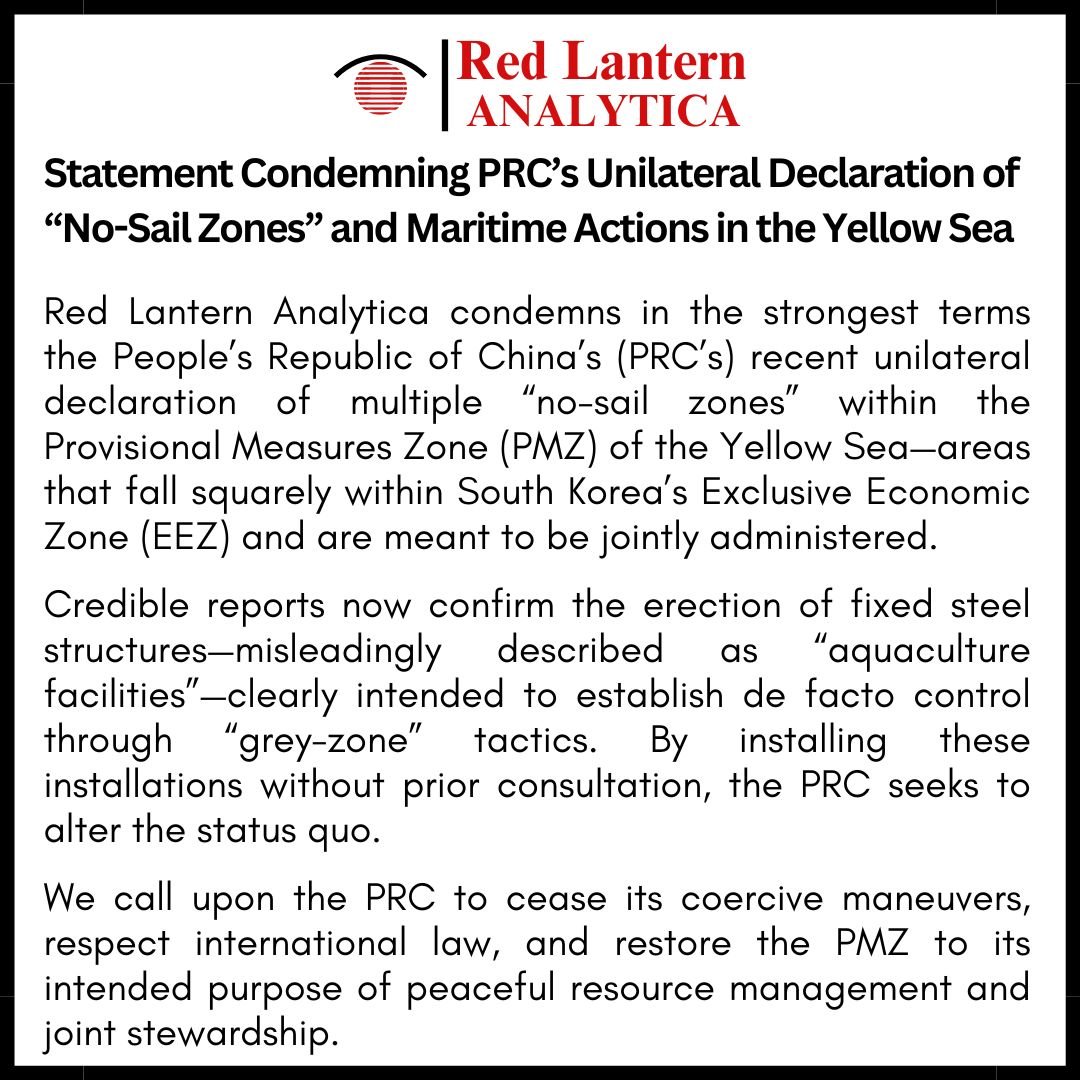 Statement Condemning the PRC’s unilateral declaration of “No-Sail Zones” within South Korea’s Exclusive Economic Zone (EEZ)